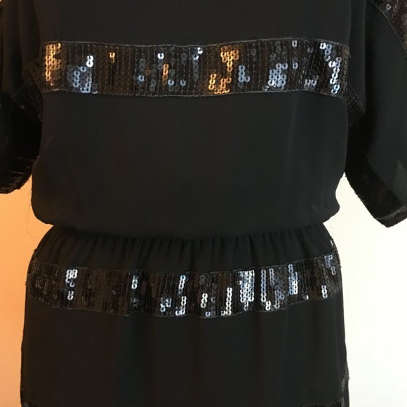 JESSICA SIMPSON Black Sequin Stripe Blouson Dress - Picture 5 of 10